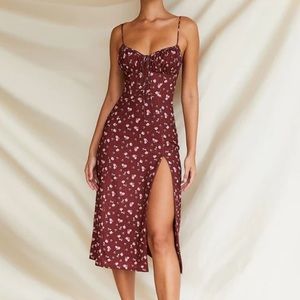 Red flower print dress
